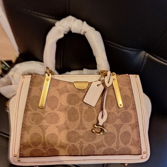 Coach Handbags - Coach Brown Signature Canvas Satchel with Cream Trim and Gold Hardware